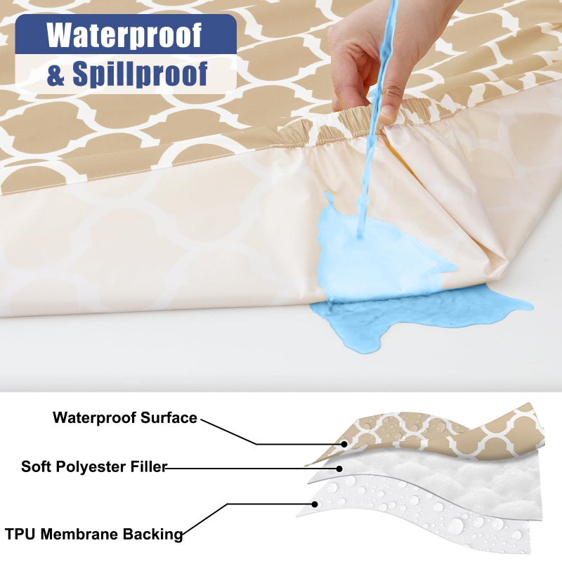 Smiry 2 Pack Rectangle Table Cloth 6 Foot  Waterproof Elastic Fitted Tablecloths  Windproof Washable Polyester Table Cover for Picnic  Camping  Outdoor (Khaki  30""x72"") - Image 2